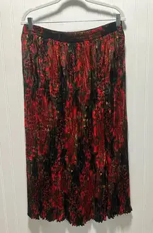 Worthington Red and Black Patterned Midi Skirt Sz 18 waist stretches to 20" flat
