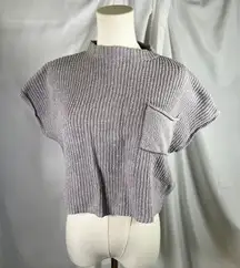 FP Beach Free People Gray Ribbed Knit Cropped Short‎ Sleeve Sweater Top Small
