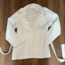VTG LIEBE Cream Fleece Shawl Collar Belted Jacket Coat Made in USA Womens Large