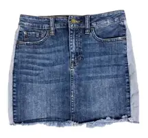 Just Black Mini Jean Skirt Womens XS Medium Wash Denim Raw Hem Y2K Indie Sleaze