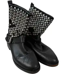 Rebecca Minkoff Black Leather Studded Saida Biker Boots Women's Size 7.5 Grunge