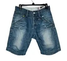 Jack & Jones Women's Shorts Bermuda Faded Distressed Button Fly Denim Blue 28‎