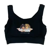 Fiorucci Black Angel Graphic Crop Top XS Y2K Retro Logo Lounge Streetwear