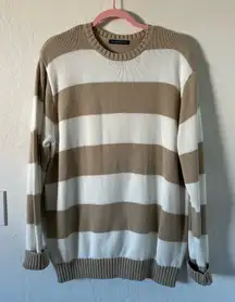 Tan and white striped knit sweater
