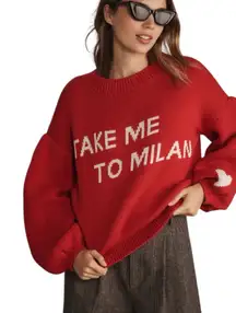 Anthropologie Maeve‎ Red Oversized Cotton City Sweater Take Me to Milan Sz Small