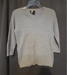 Karen Scott Gray Cardigan, Women's Medium 3/4 Sleeve Sweater, Knit, Office‎ Wear