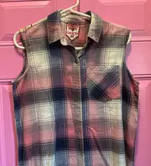 Grace Sleeveless‎ Plaid High Low Dress - Pink and Blue