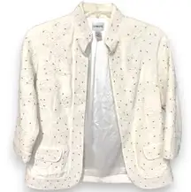 Chicos Ivory Beaded Short Jacket-Size 2/Large-Embroidered-Pockets-Satin Lined