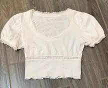 Aerie white spring Lace Accent Crop Top size small EUC