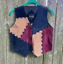 NEW Vintage Learsi Patchwork leathe suede vest large 90s 1990s 80s 1980s boho