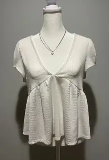 Francesca's White Ribbed Babydoll Top Women Blue Rain Spring Summer Shirt XL