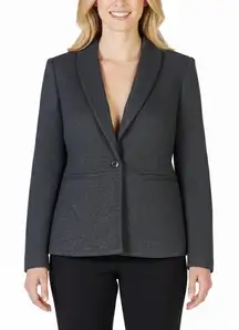 Ann Taylor Herringbone Single-Breasted Blazer Womens 16 Gray Corpcore Minimalist