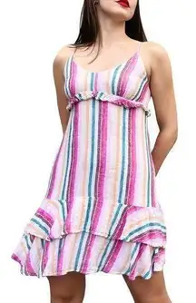 Rails Martina Avila Rainbow Striped Coastal Beach Linen Mini Sun Dress XS