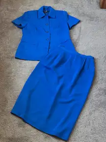 Signature by Harve Benard Two Piece Blue Skirt Suit Set SIZE 14W
