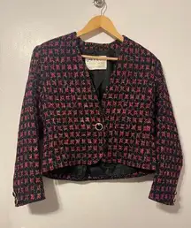 Vintage Jaeger 1990s Fantasy Tweed Purple + Pink + Black Metallic Blazer Jacket