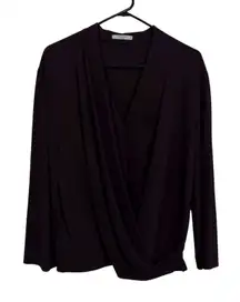 MM Lafleur Wrap Top Womens XL Purple Long Sleeve V Neck Pleated Top Career