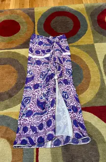 ZARA Like-New  Purple White Paisley Print Sheer Long Skirt with Deep Slit Size XS