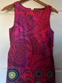 Desigual Sleeveless Abstract Floral Print Mesh Dress Pink Red Size 40