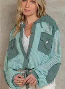 POL Mesh Patchwork Hoodie Mint Green Crochet Women S Boho Grunge  Festival
