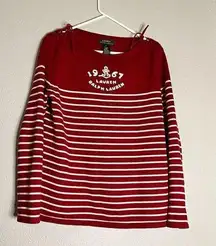 Ralph Lauren Lauren  Nautical Sweater Women's M Red Striped Laced Tie