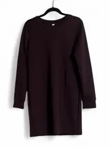 Dear Scarlett Sz L Fleece Dress Burgundy Long Sleeve Pleated Back Wrinkle Free