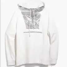 J. Crew Solid Anorak in White‎ and Silver Metallic
