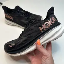 Hoka Clifton 9 Black Rose Gold Sneakers