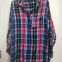 Lane Bryant 16  Colorful Plaid Button-Up Shirt