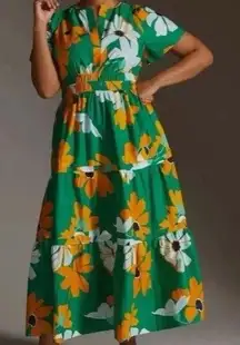 Anthropologie Maeve The Somerset Kelly Green Floral Maxi Dress Size XS