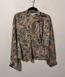 Dôen Annabella Top Museo Paisley Print Silk Tie Floral Long Sleeve Blouse Size M