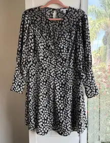 Topshop Puff Sleeve Monochrome Floral Heart Print Fit & Flare Mini Dress Size 8