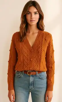 For Love & Lemons Florentina Button Down Cardigan in Ginger Small