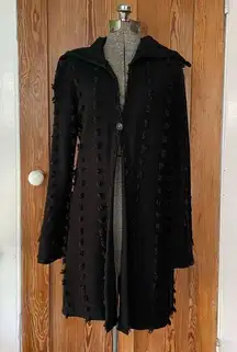 Nic + Zoe Black Pom Pom Textured Knit One Button Duster Cardigan Sweater~Large