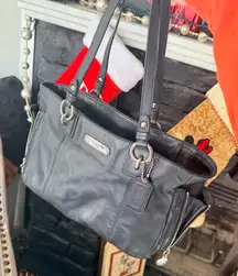 Vintage Coach Black Gallery Leather Tote F19252 Purse Silver East West bag