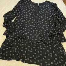 Free People Beck Black Tunic Short Dress Long Shirt XS Keyhole Neck Layered