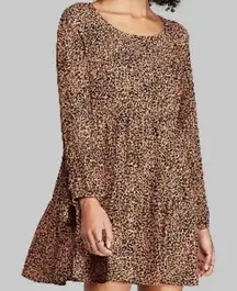 Womens Wild Fable Leopard Print Long Sleeve Tiered Swing Dress - Sz XXL