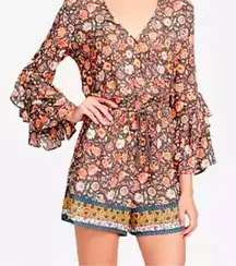 Jessica Simpson Floral Long Sleeve V-Neck Country Western Romper