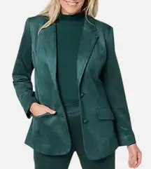 Isaac Mizrahi Estate Emerald Green Blazer Jacket Faux Suede Button-Down Medium P