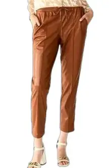 Nine West NWT Cognac Brown Faux Leather Ankle Jogger Pants Medium