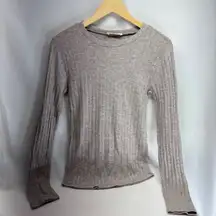 ZENANA Ribbed Long Sleeve Knit Top Women's Size S Heathered Taupe Casual