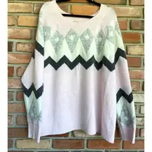 Como Vintage Woman, Size 3X, Pink & Gray Oversized Knit Sweater, Geometric, EUC