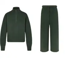 BNWT Skims Cotton Fleece Classic Half Zip Pullover and Pants Set Spruce XXS
