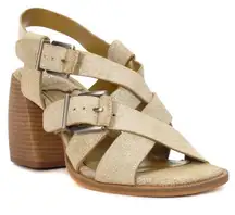 Vince Camuto Penina new tortilla leather stone tan cream block sandal heels sz 7
