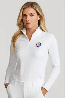 RALPH LAUREN White Quarter Zip Ryder Cup 2023 Logo Pullover Jacket size Small