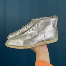 Vintage 80s  Silver Metallic Leather High Top Sneakers