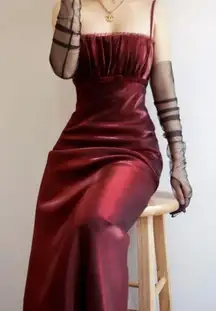 Vintage Y2K 90s Goth Vampire Milkmaid Dark Red Burgundy Prom Dress Sz 4