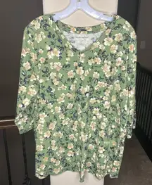 Woman Within Floral 3/4 Sleeve Blouse Sz 18/20 Flower Spring