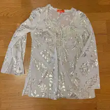 Hale Bob Cabana Silk Embroidered Floral Metallic Resortwear Vacation Tunic S