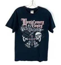 Vintage Montgomery Gentry Black Skull Grunge Print Double Sided Band T-Shirt S