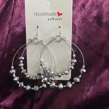 Handmade Large Double Hoop w/ Silver Shimmering Beads
